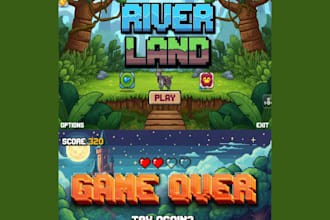create pixel art game ui, mana bar, health bar, icons, gui, hud and inventory