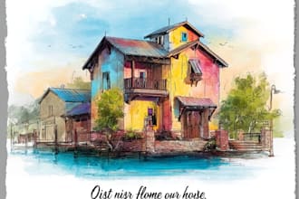 custom digital watercolor house