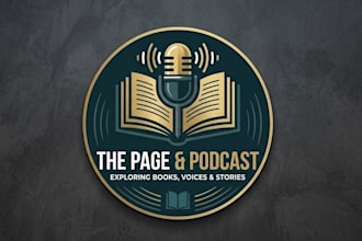 create modern podcast literary logo for book