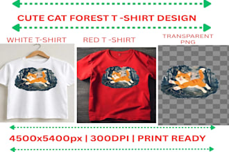 create cute cat t shirt design forest illustration