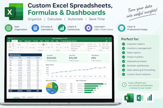 create custom excel spreadsheets, formulas, and dashboards