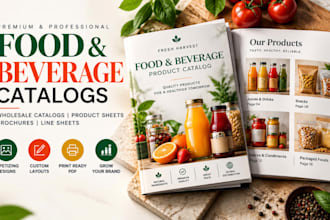 design food,beverage catalogs, wholesale product sheet, brochures and line sheet