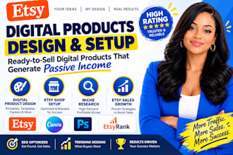 design premium esty digital products setup esty shop etsy seo listing