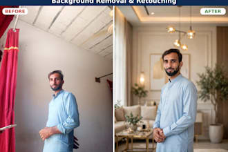 do photo editing, background removal, and dress change in photoshop
