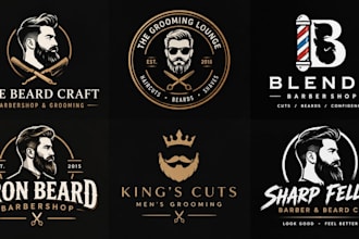 design a professional barbershop barber, beard grooming, men grooming beard logo