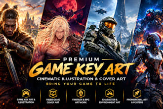 create premium game key art, cinematic illustration and cover art