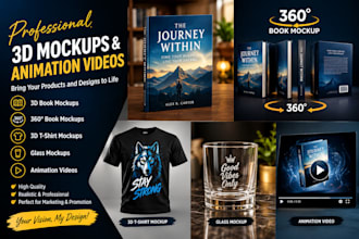 make 360 book mockup 3d tshirt glass  animation video and 3d mockup of your book