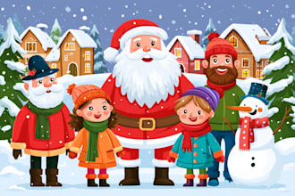 draw a family, office christmas, caricature