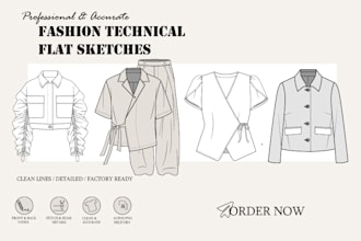 do professional fashion flat sketch drawing