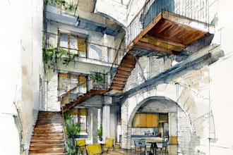 design architecture and interior concept in watercolor