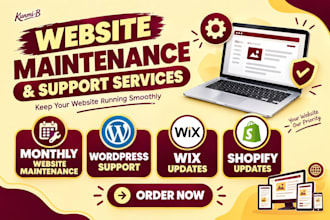 provide monthly website maintenance, wordpress support, wix and shopify updates