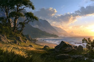 illustrate beautiful flat landscape illustration art