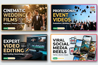 edit wedding, pre shoot, and event videos into cinematic highlights