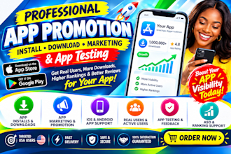 mobile app promotion install, USA uk app download, ios android app ranking