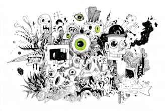 do hand drawn doodle art and line art illustration