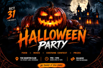 create spooky halloween party, printable halloween flyer, poster and event flyer