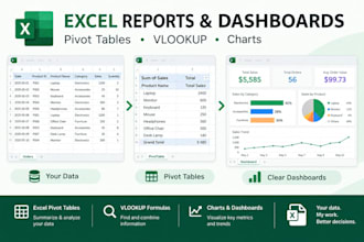 create excel pivot tables, vlookup formulas, and dashboards
