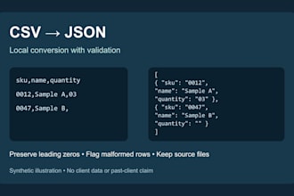 convert a CSV file to json with validation
