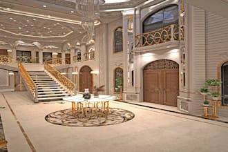 design architectural classic double height stair lobby and 3d staircase render