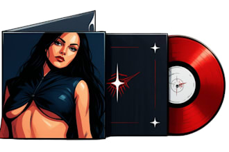 illustrated vinyl record cover art, pop art comic style, alt artwork album cover
