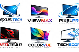 design a professional computer screen, monitor, IT, technology monitor logo