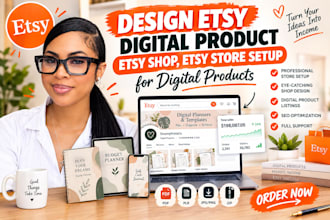 design etsy digital product, etsy shop, etsy store setup for digital products