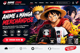 design anime website anime shopify store pokemon  manga anime streetwear website