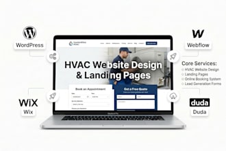 hvac website, landing page, booking and lead form via wordpress webflow wix duda