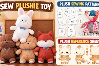 design and make custom plush toy plush sewing pattern plush reference sheet