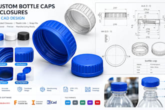 design custom bottle caps, threaded closures and plastic lids, 3d cad design