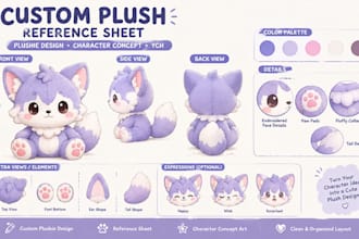 create custom plushie reference sheets, plush toy designs and character concepts