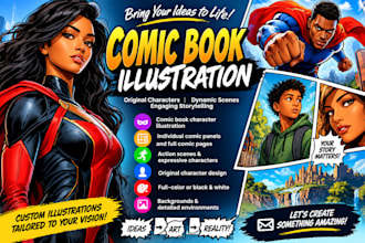 draw custom comic book illustrations, comic art, and story panels artist book