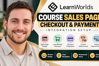 design learnworlds course sales page, checkout and payment integration setup