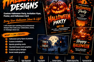 design a custom halloween party, invitation flyer, poster, and halloween card