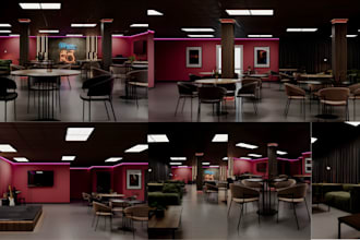 design a karaoke lounge, karaoke bar and entertainment space in 3d