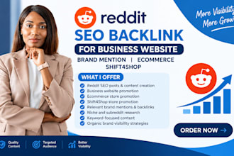 do reddit SEO backlink for business website, brand mention, ecommerce shift4shop