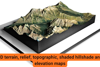 create 3d terrain relief, topographic, shaded hillshade, elevation maps, stl map
