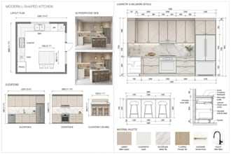 design a 2d kitchen floor plan, 3d kitchen rendering  and interior design