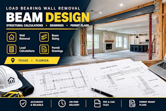 do load bearing wall removal beam design structural calculations texas permit