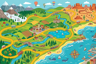 create road trip map travel route map vacation map and tourism illustration