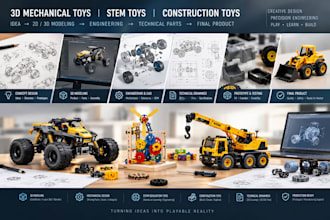 design 3d mechanical toys, stem toys and construction toys