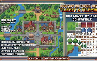 custom 2d pixel art tileset, tile map for rpg maker mz and mv 2d game