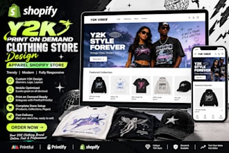 design shopify y2k print on demand clothing store design