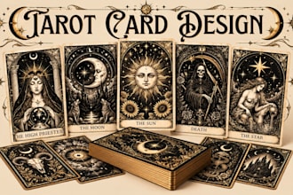 illustrate gothic, vintage engraved and celestial tarot card with oracle deck
