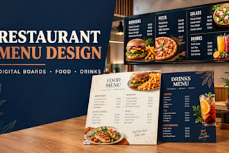 design digital menu board and price list for   resturant, bar and food menu