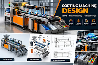 design custom sorting machines in 3d cad with technical drawings