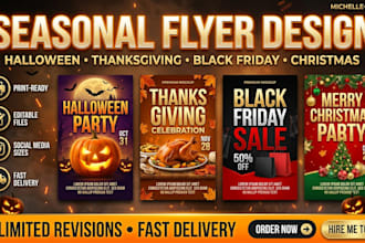 design halloween flyer, black friday thanksgiving flyer poster in 5 hours