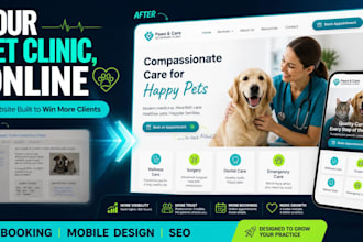 design a veterinary website, animal hospital, pet clinic and pet care website
