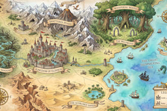 design illustrated fantasy map, kingdom map, adventure and rpg game maps