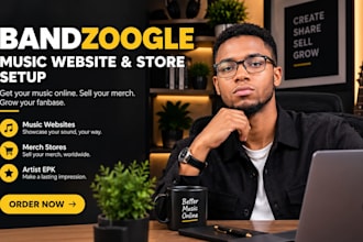 design a bandzoogle website and merch store for bands and artists